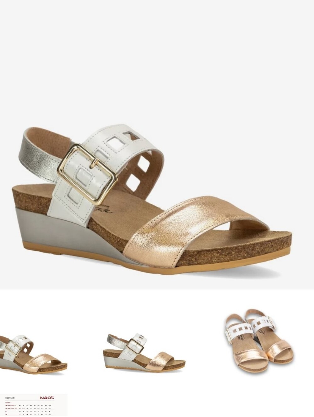 Naot 37 6.5 US White and Rose Gold Strap Sandals